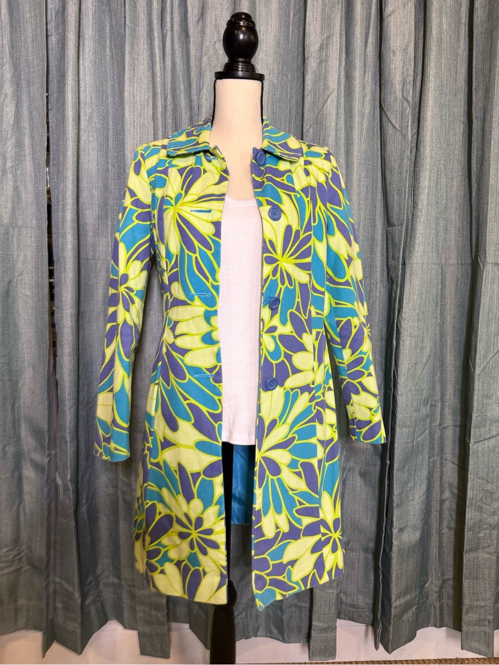 Moda International Floral long jacket in Lime & Teal